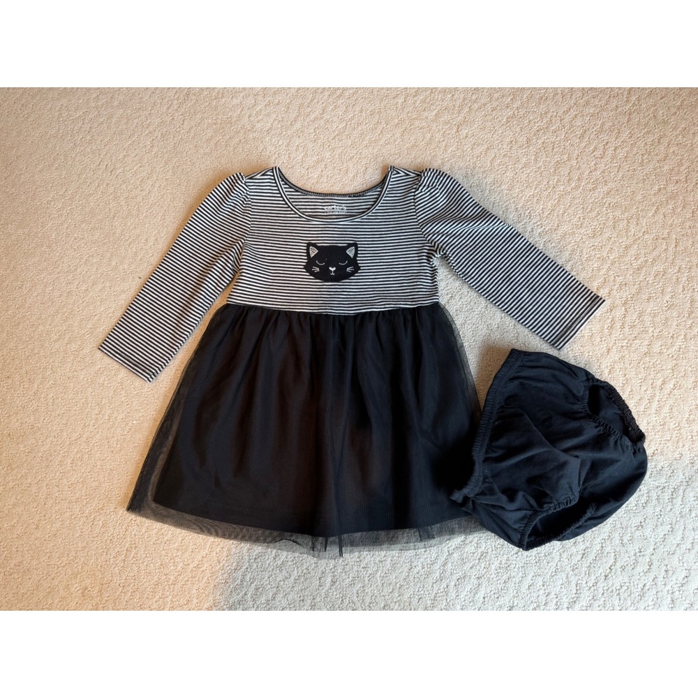 Carter's Tutu Dress Baby Girl 12M Black Halloween Cat Striped Excellent Tulle